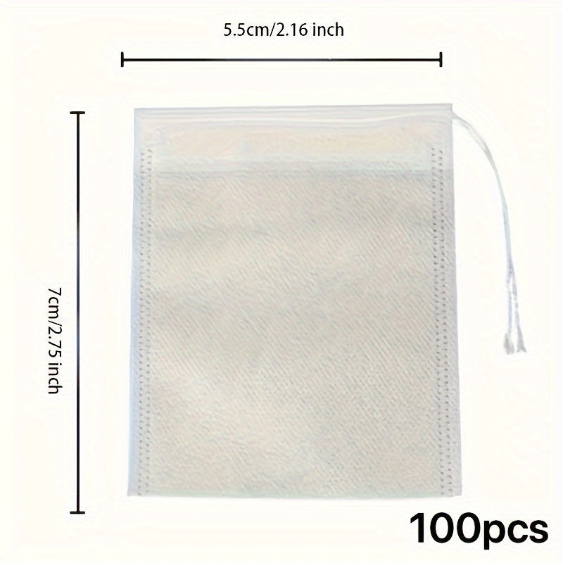 100 high-quality food grade non-woven tea bags for your favorite beverages - great for coffee, soup, and herbal infusions. Perfect for use at home or in restaurants.