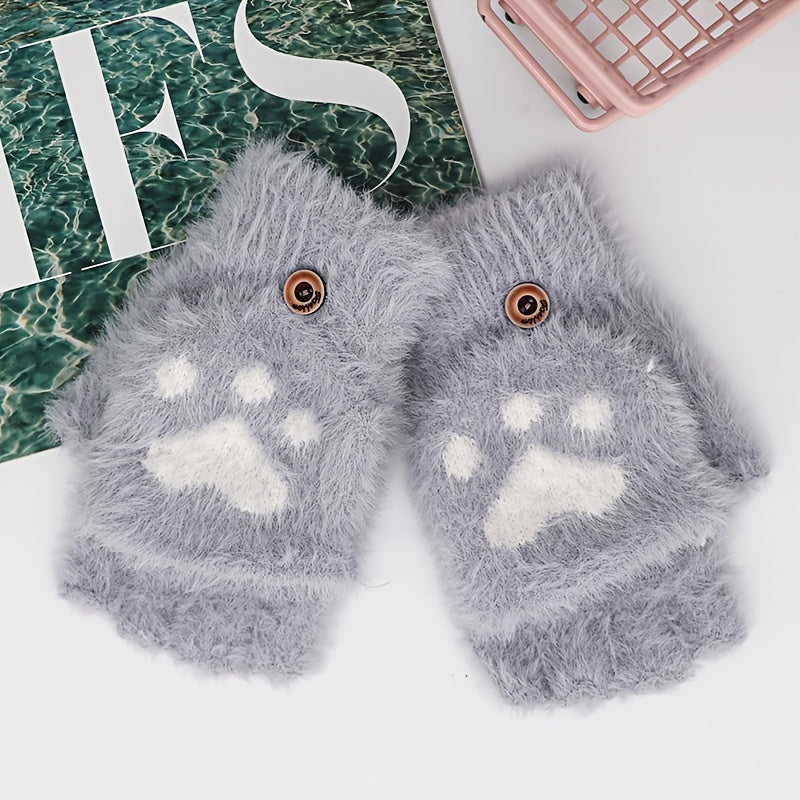 Keep your hands warm and cozy this winter with these Women's Half-Finger Convertible Gloves. Featuring a cute cat claw design, plush thickened material, and dual-purpose functionality for writing and learning in cold weather.