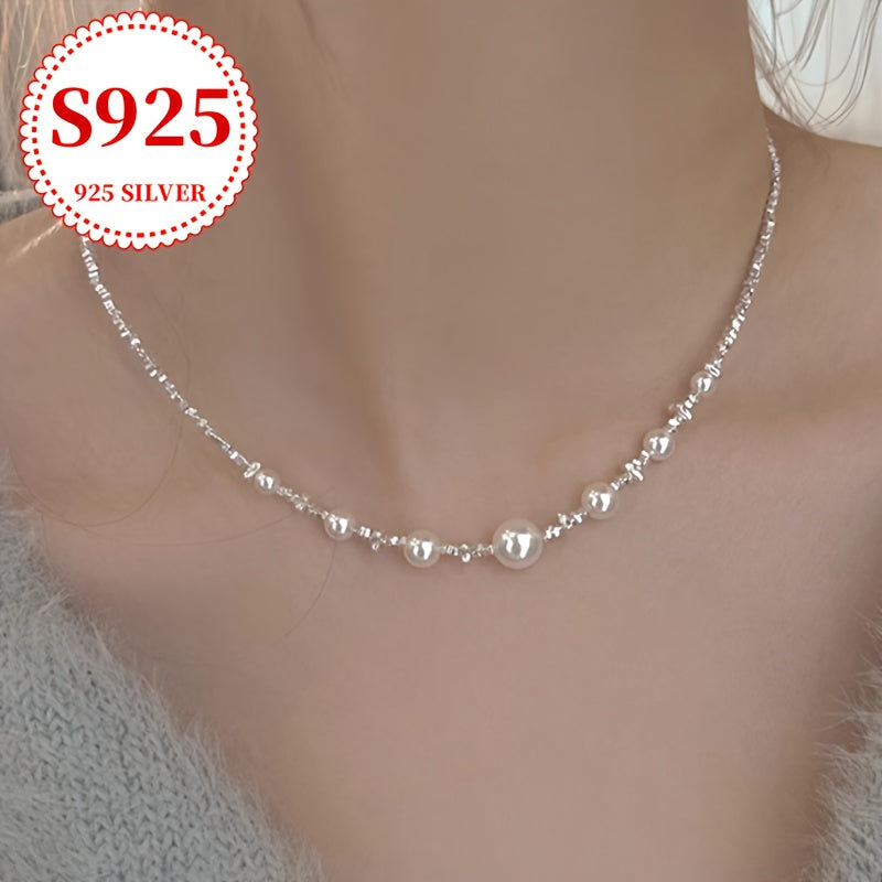 A stunning and one-of-a-kind pearl necklace crafted from lustrous S925 silver, tailored for the modern woman. Ideal for special occasions such as proposals, engagements, wedding anniversaries, and Valentine's Day. This elegant and unique design is a