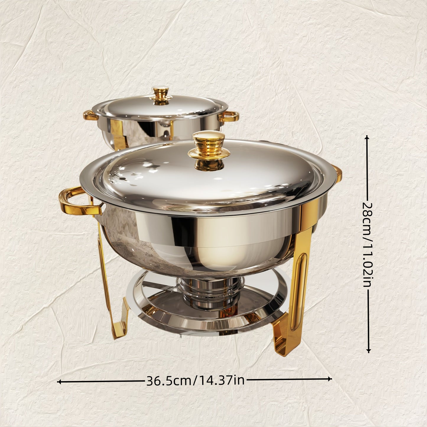 Sophisticated Set of 4 Stainless Steel Chafing Dishes, 5QT - Simple to Assemble, Stylish Gold and Silver Finish Perfect for Parties and Events