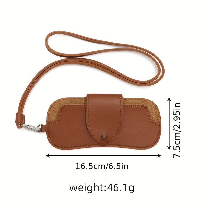 Trendy Faux Leather Eyeglass Case with Adjustable Strap, Spacious for Stylish Women's Eyewear