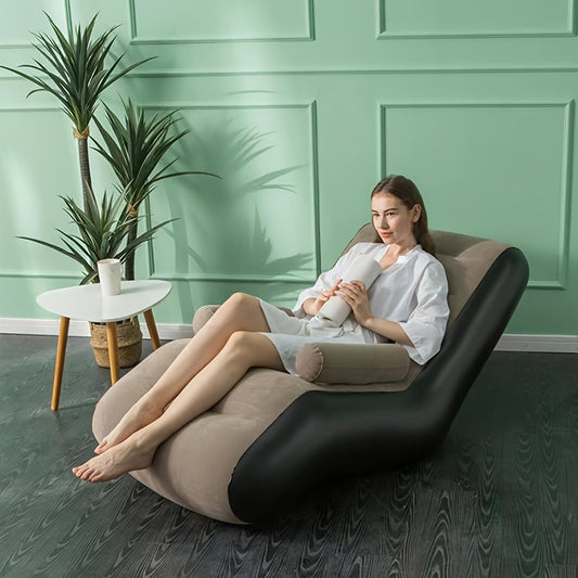 Large coffee brown inflatable lounge chair with armrests for indoor/outdoor use in vintage style.