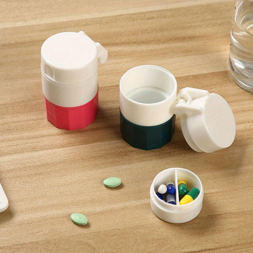 1pc Portable Pill Cutter and Grinder with Storage Box for easy cutting and crushing, travel-friendly design.