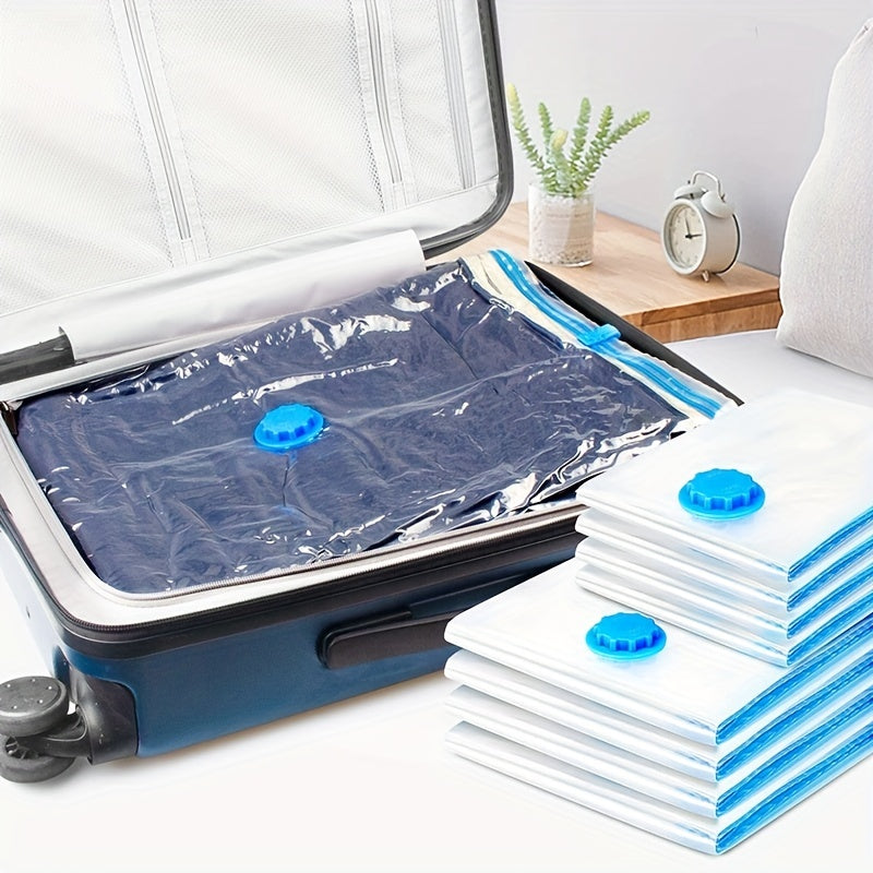 Set of 4 Clear Vacuum Compression Storage Bags - Ideal for Clothes, Blankets, and Household Items. Perfect for Dorms, Closets, Wardrobes, Bedrooms, Bathrooms, and Travel. Maximize Space with these Space Saving Organizer Bags.