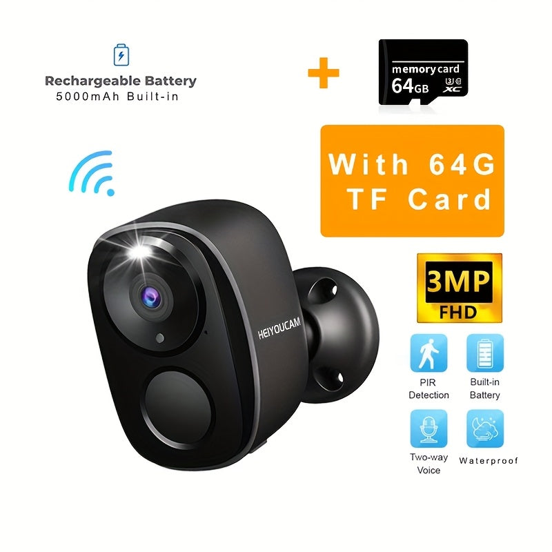 3MP wireless outdoor security camera with spotlight, siren alarm, color night vision, AI motion detection, works with Alexa, 2-way audio, cloud/SD storage, PIR motion detection