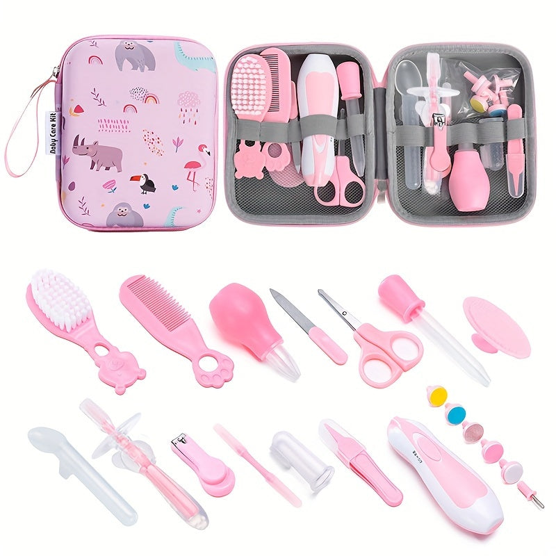 MOMMED 14-piece Kids' Care Kit: Includes Grooming & Health Essentials like Ear Cleaner, Nail Clippers, Comb, Brush & Medicine Feeder - Ideal for Baths & Special Occasions, Available in Pink or Blue