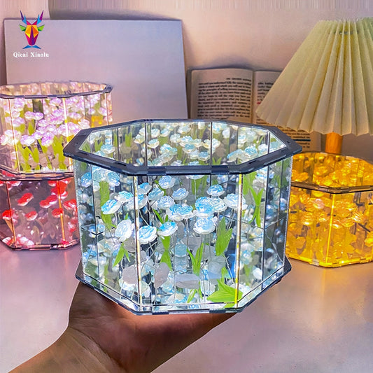 Get your hands on this Creative DIY Hexagonal Rose 3D Flowers Night Light, featuring a Dual-Function Mirror & Lamp. It's the perfect gift for birthdays, romantic occasions, or as room decor for Christmas or Halloween.