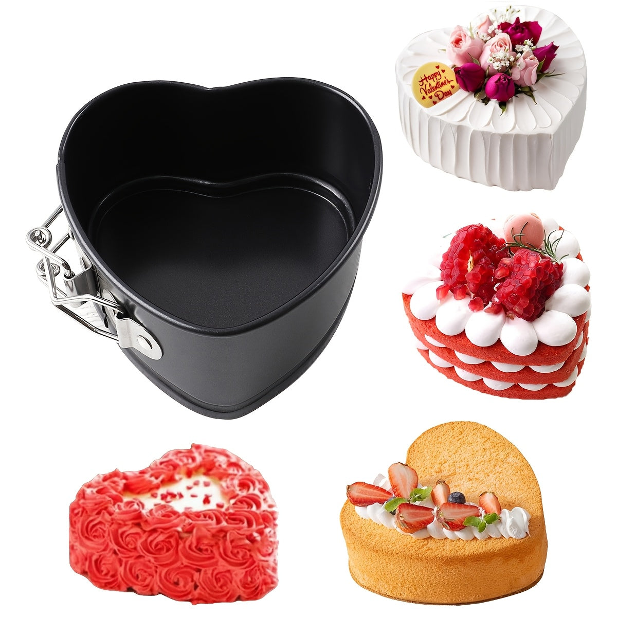 Valentine's Day Heart-Shaped Baking Pan - Non-Stick Cast Iron Mold Set for Romantic Desserts. Perfect for Special Occasions. Secure Clasp Feature for Easy-Release. Kitchen Essential.