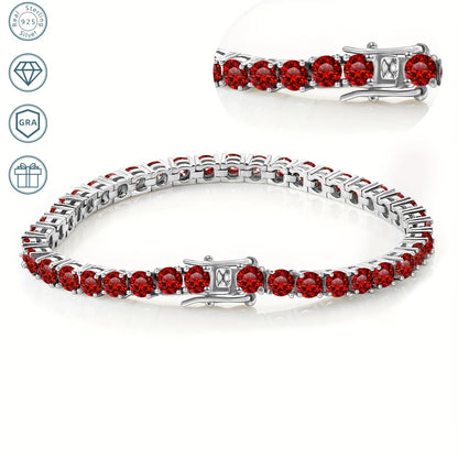 One piece of a luxurious and graceful Red Moissanite Tennis Bracelet, made of unisex 925 Sterling Silver. This fashion accessory is perfect for Valentine's Day, engagement, or wedding gifts.