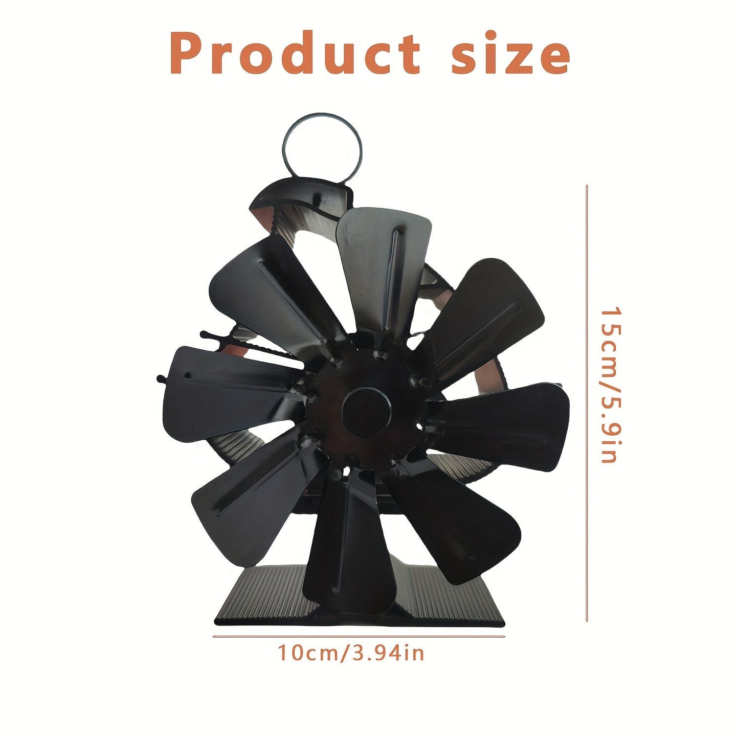 One piece aluminum fireplace fan featuring a sailboat design and eight blades, finished in oil rubbed for a sleek finish. This high-speed operation fan provides air circulation for wood, gas, and log stoves, with a 200CFM air volume and 2200RPM. No