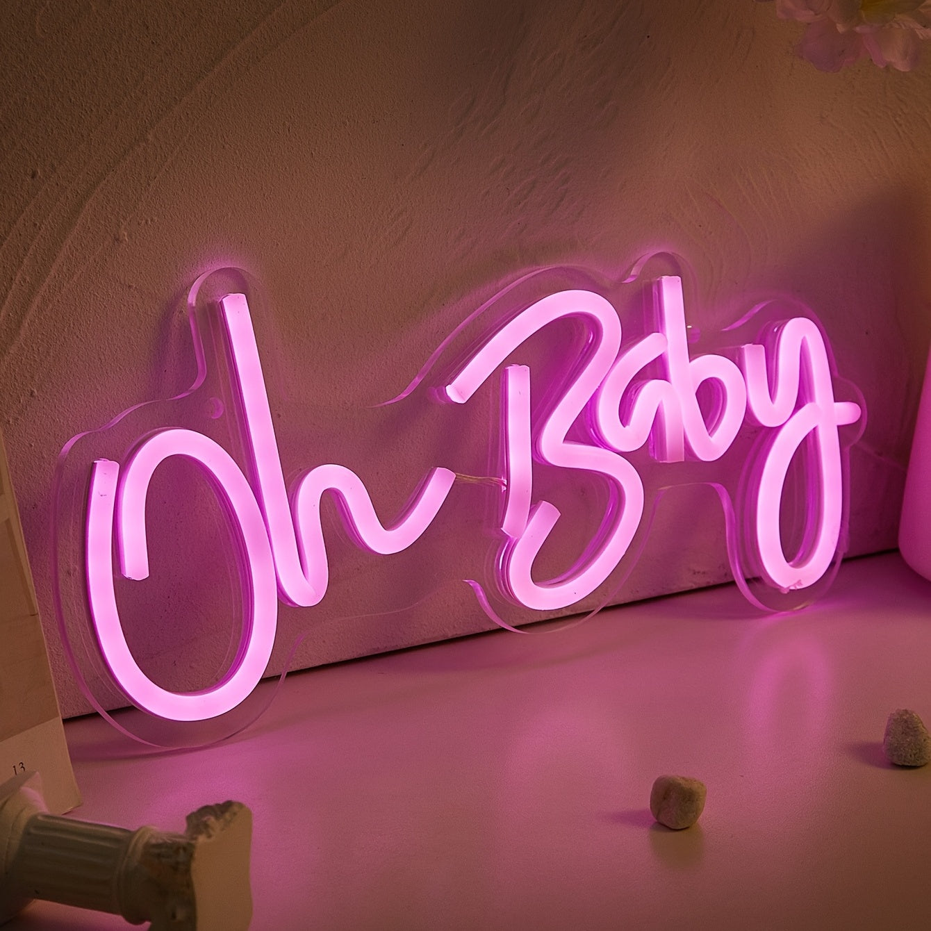 1 piece LED neon sign "Oh Baby" with switch control and USB power, no batteries needed, for bedroom wall decor.