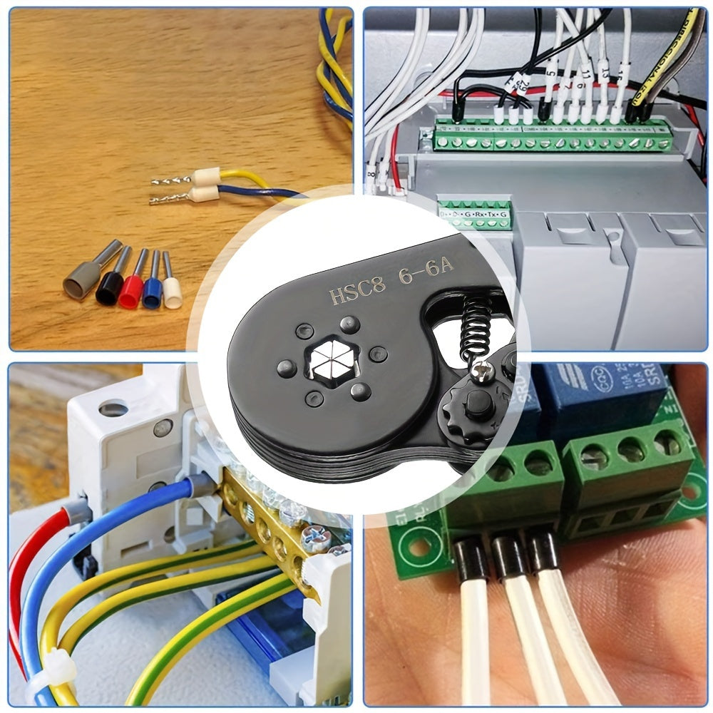 Crimping Tool Kit with HSC8 6-4A/6-6A Crimper Pliers and various wire connectors and terminals.