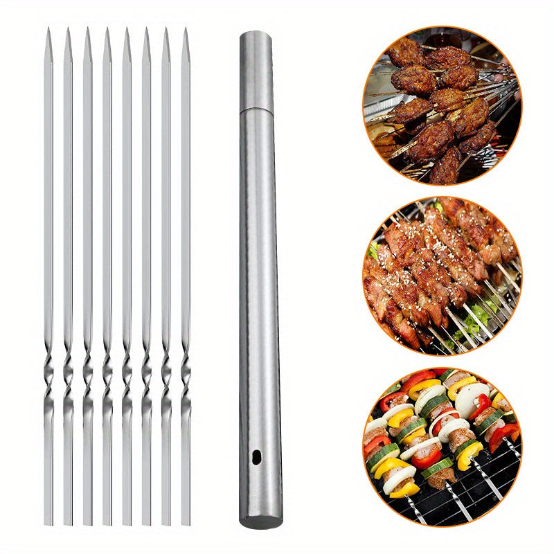 Set of stainless steel barbecue skewers - available in sets of 30 or 50 pieces. These reusable metal kebab sticks are durable, easy to clean, and heat-resistant for grilling meats. Perfect for outdoor camping, picnics, and backyard BBQs.