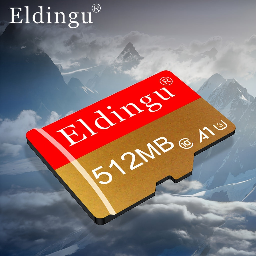 ELDINGU High-Speed Flash Micro SD Card, available in 64MB to 512MB sizes. Reliable TF/SD card for various devices. Secure file storage with a golden metallic finish and durable casing.