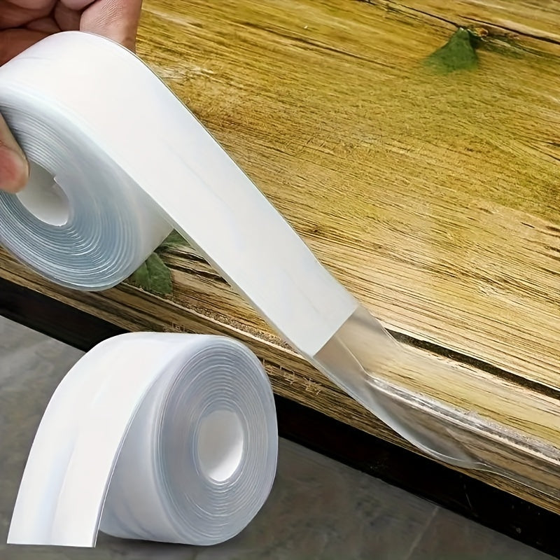 Self-adhesive caulk tape for bath and toilet sealing, suitable for sinks, bathrooms, toilets, and bathtubs.