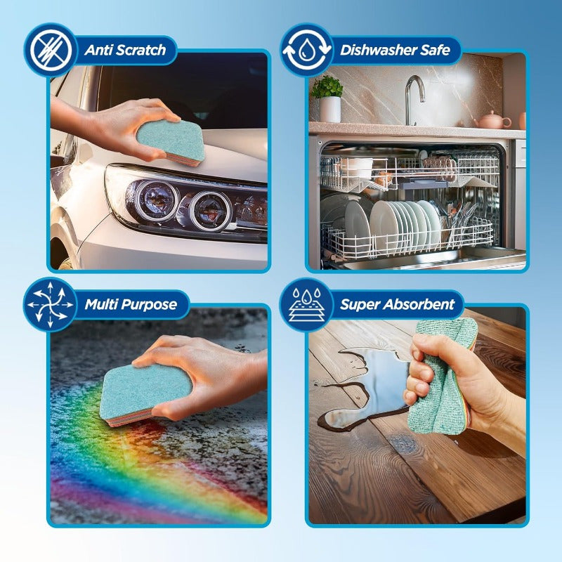 Combination of Multilayered Microfiber Cleaning Pads - Includes 1 Ultra-Absorbent Pad that is Reusable for Wet or Dry Use, Perfect for Blinds, Kitchen, and Home Surfaces - Features 12 Tearable Layers for Efficient Cleaning - Multipurpose Set