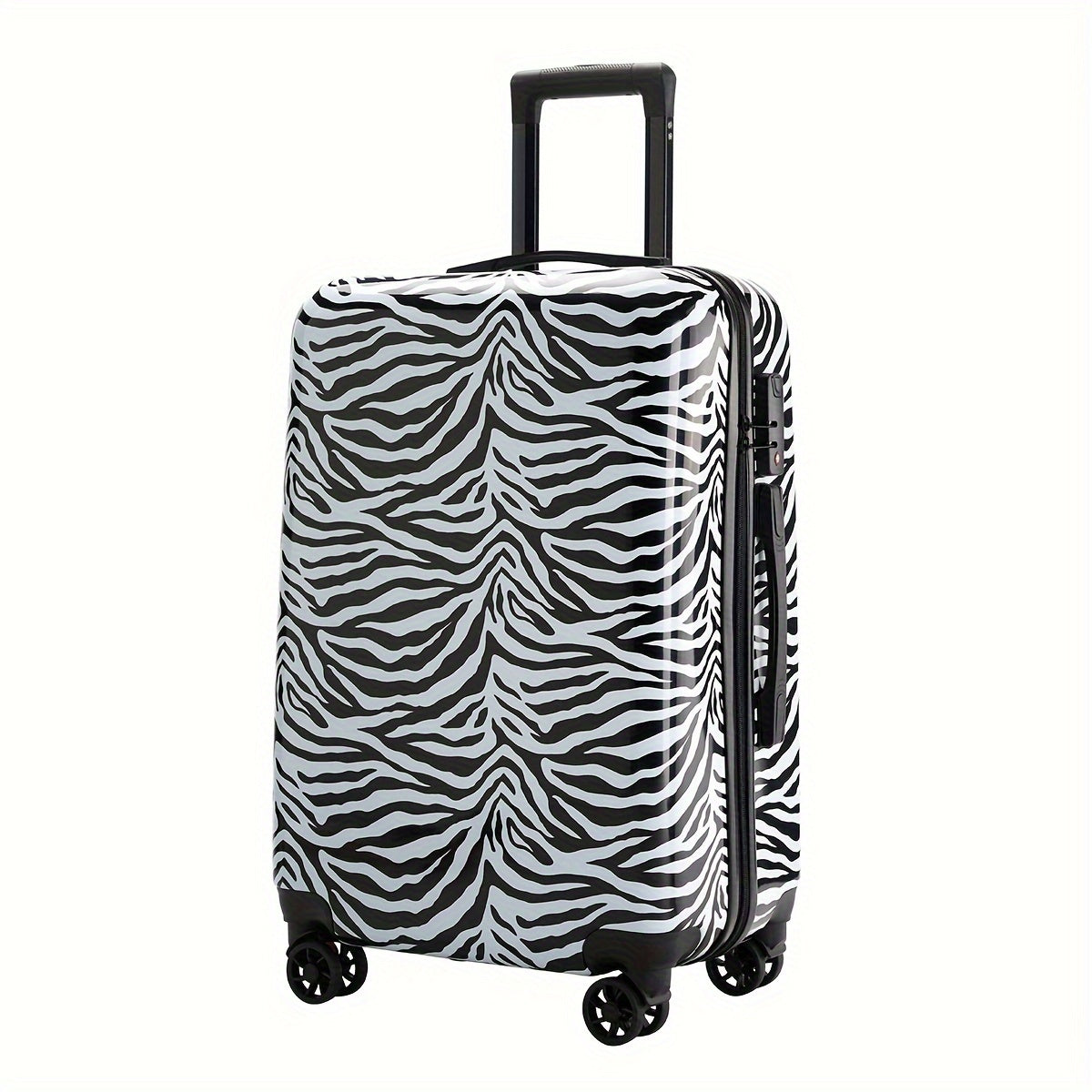 Zebra and leopard print hardshell suitcase with spinner wheels and TSA lock.