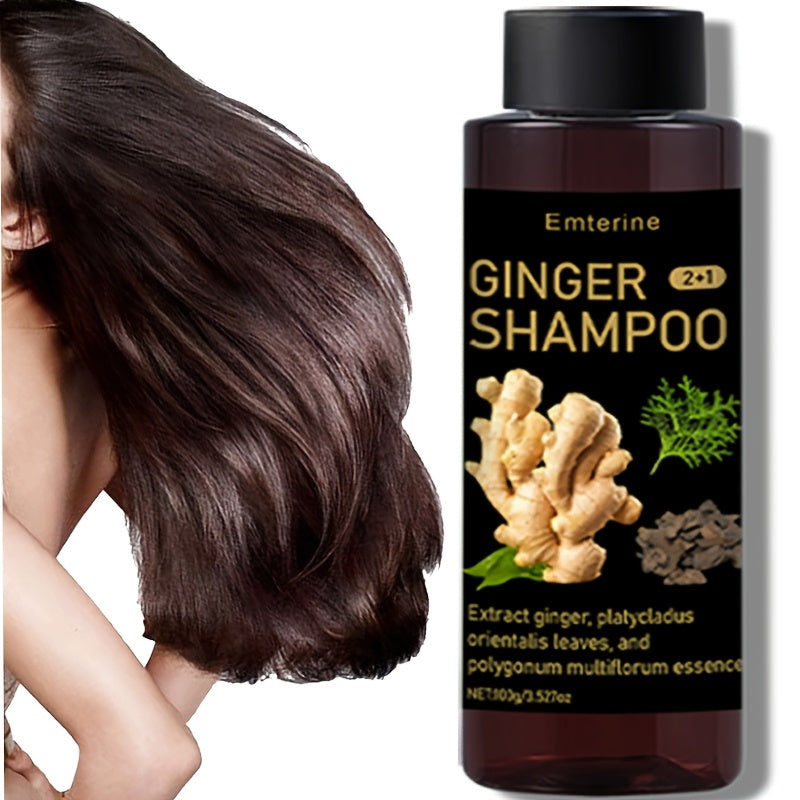 100g EMTERINE Ginger shampoo for normal hair, with herbal formula for cleansing, volumizing, and nourishing scalp. Contains extracts of ginger, platycladus, orientails, polygonum