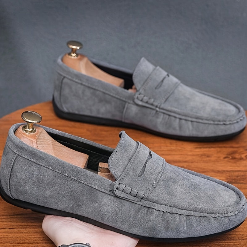 Men's slip-on penny loafers with solid color, non-slip durable soft sole, ideal for daily wear.