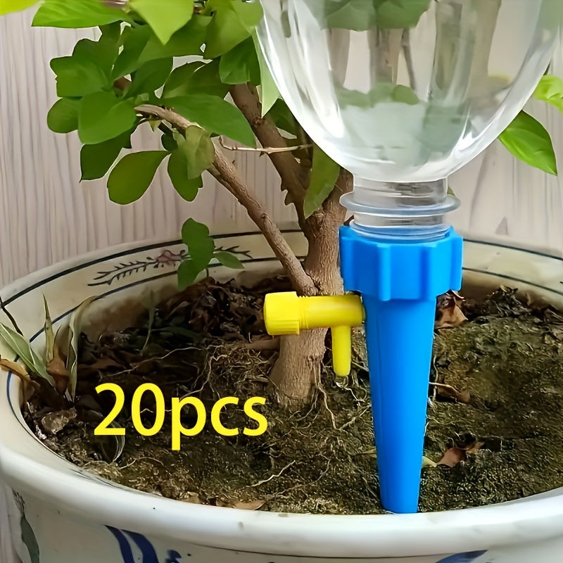 Water 20 Automatic Flower Watering Devices with Self-spraying Nozzle and Adjustable Control Valve Switch for Outdoor and Vacation Plant Care.