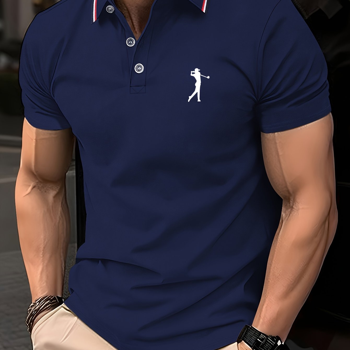 Men's Golf Print Polo Shirt for summer casual wear.