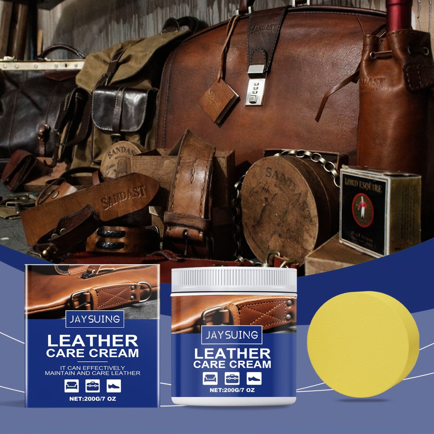 JAYSUNG Leather Care Cream - 200g/7oz - A Conditioning and Cleaning Balm for Sofas, Bags, and Artifacts made with Beeswax, Coconut Oil, and Natural Ingredients to Restore Shine and Waterproof Leather Surfaces.