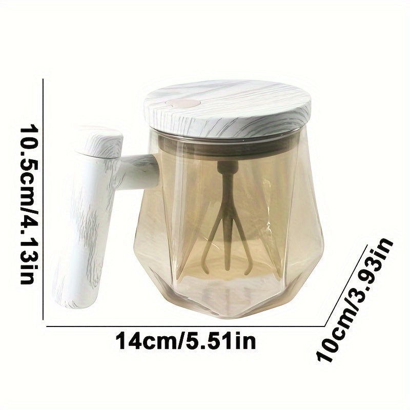 Portable 400ML Electric Self-Stirring Glass Coffee Mug, Ideal for Travel and Everyday Use. Semi-Automatic, Dry Battery Powered (AAA, 2 Batteries Not Included). Perfect for Dining, Gyms, Parks, and School.