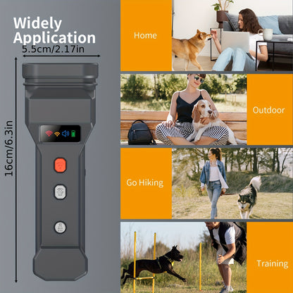 Soundwave technology Dog Repeller with 3 emitters, beep sound, and flashlight for outdoor use.