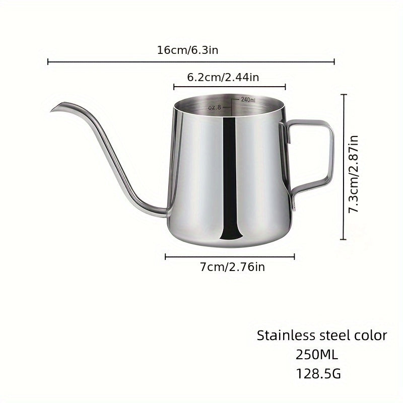 Handmade stainless steel matte water kettle with a thin and long mouth – perfect for outdoor camping and travel. Capacity options of 250ml or 350ml.