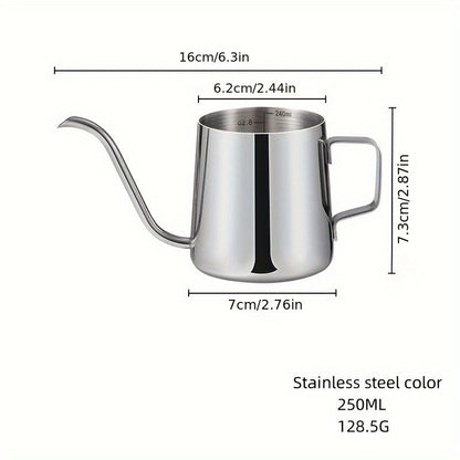 Handmade stainless steel matte water kettle with a thin and long mouth – perfect for outdoor camping and travel. Capacity options of 250ml or 350ml.