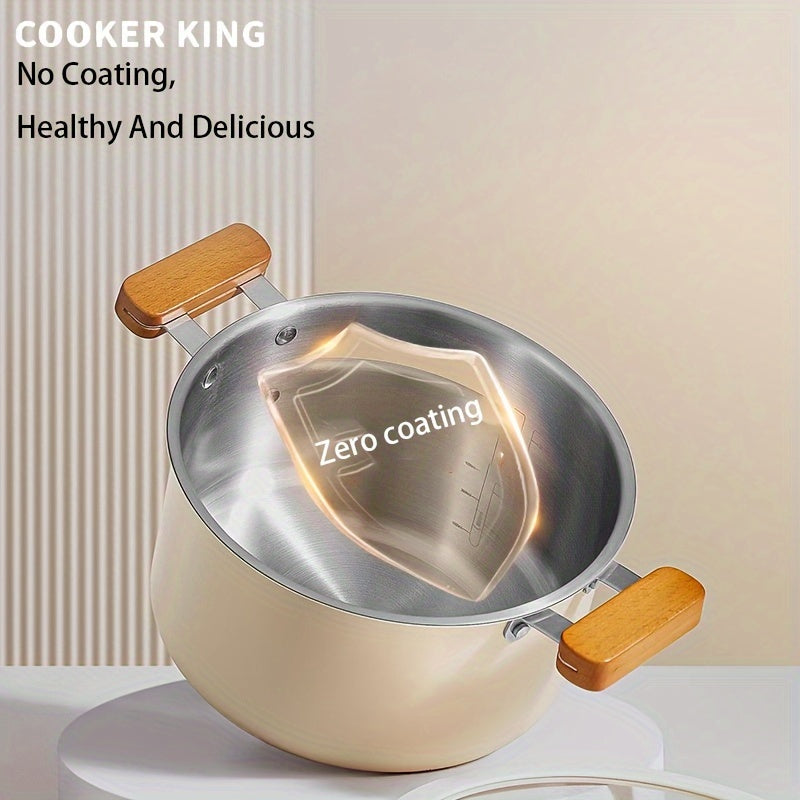 The Stainless Steel Stockpot from COOKER KING holds 5.6L, making it a Large Soup Pot with Lid and Double Handles. It is Non-Coated and Induction Compatible, perfect for making Stews and Soups. The pot has a 22cm diameter.