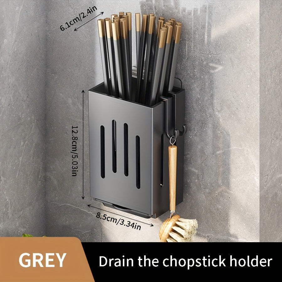 Single or double Wall-mounted Chopstick Holder for organizing chopsticks, spoons, and tableware in the kitchen. Features a no-drilling drainage chopstick tube. Perfect for storing kitchen utensils such as knives, forks, soup spoons, sponge cloths, and