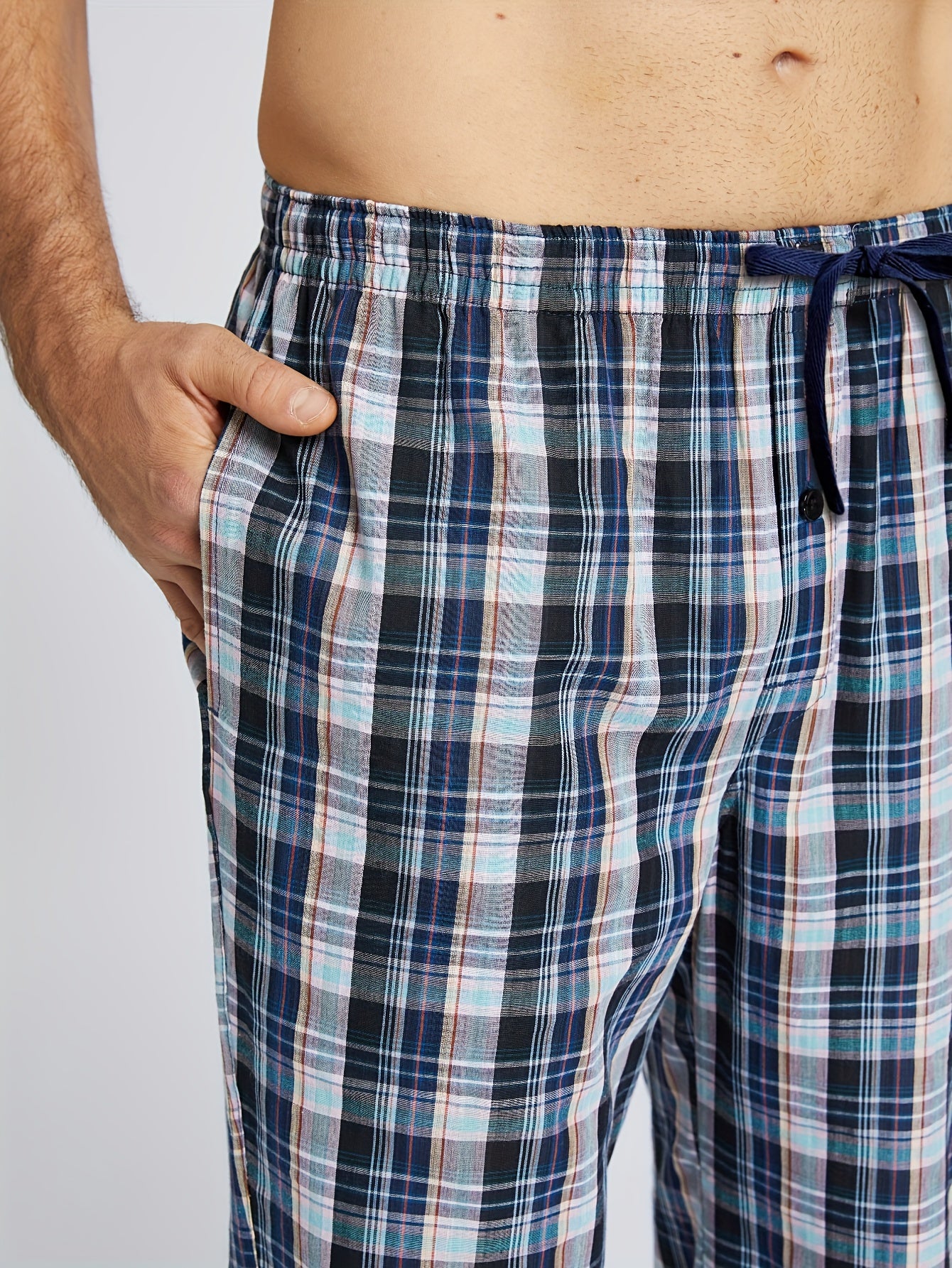 Men's Cotton Plaid Lounge Pants with Pockets