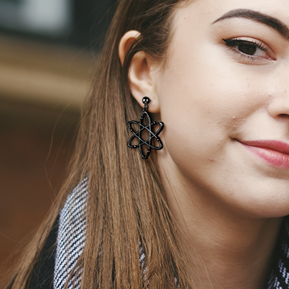 Science-themed Dangle Earrings Featuring Atoms with Six Electrons - Unique Gift for Biology and Chemistry Enthusiasts