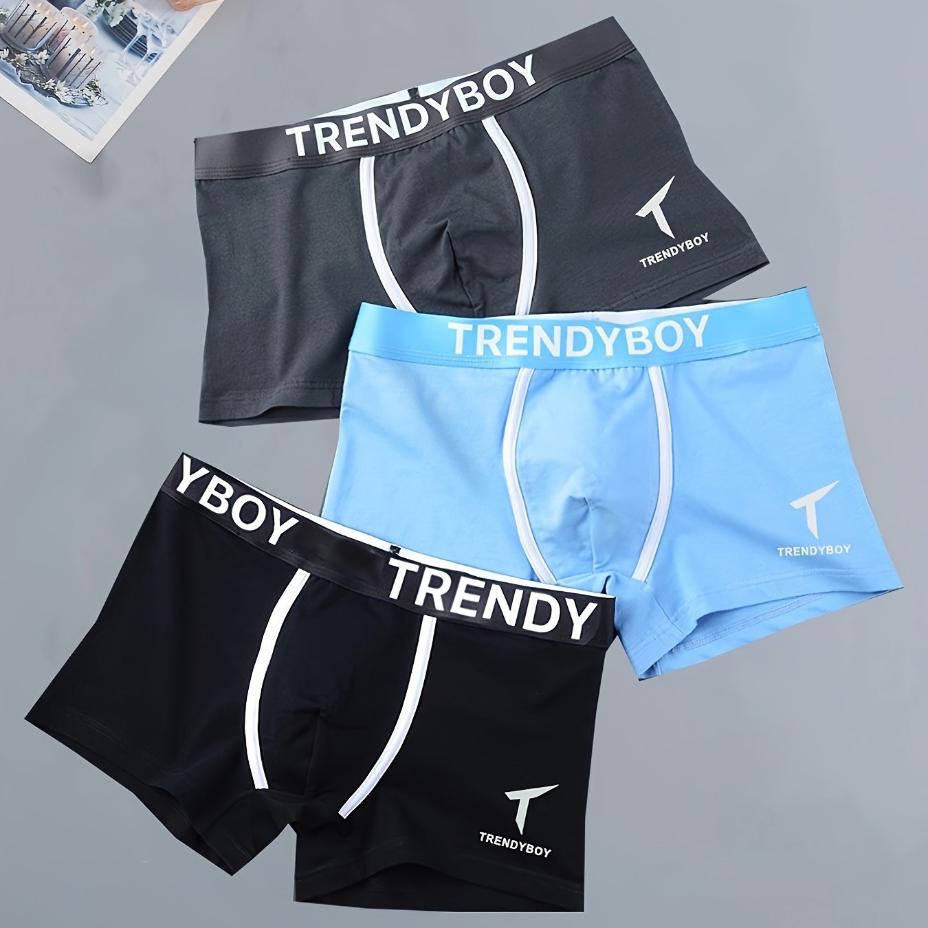 3 Men's Cotton Boxer Briefs with Solid Color and Fashion Letter Print