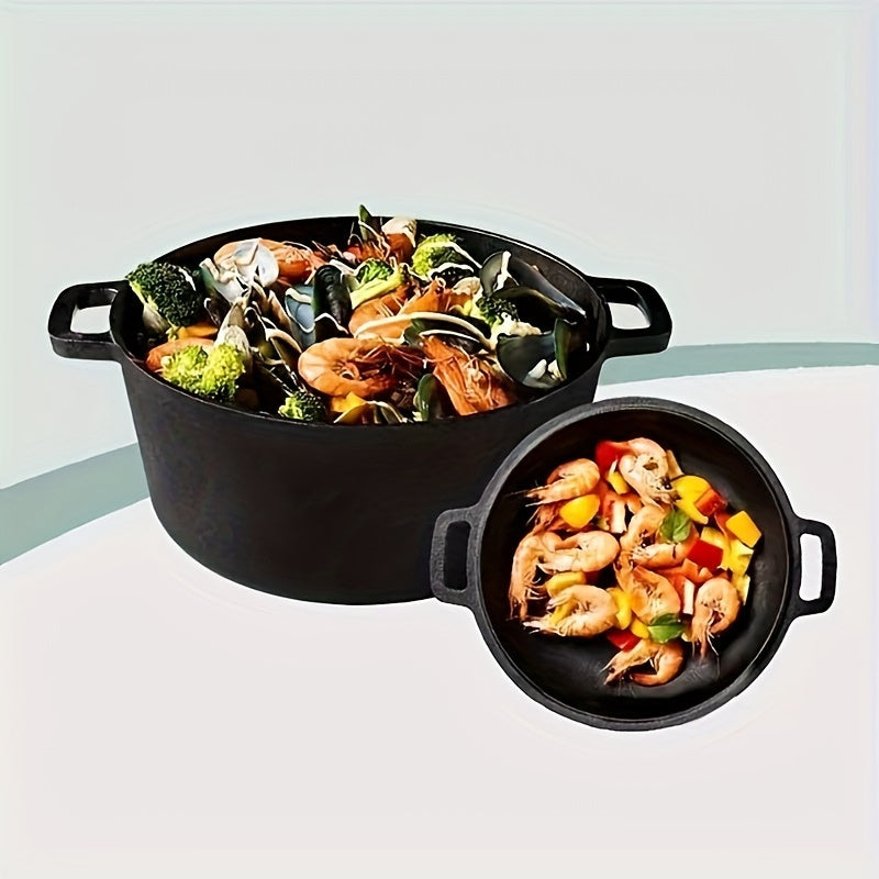 Pre-Seasoned Cast Iron Skillet with Lid - 2-in-1 Design for Convenience, Enhanced Durability, and Easy Cooking & Serving with Dual Handles