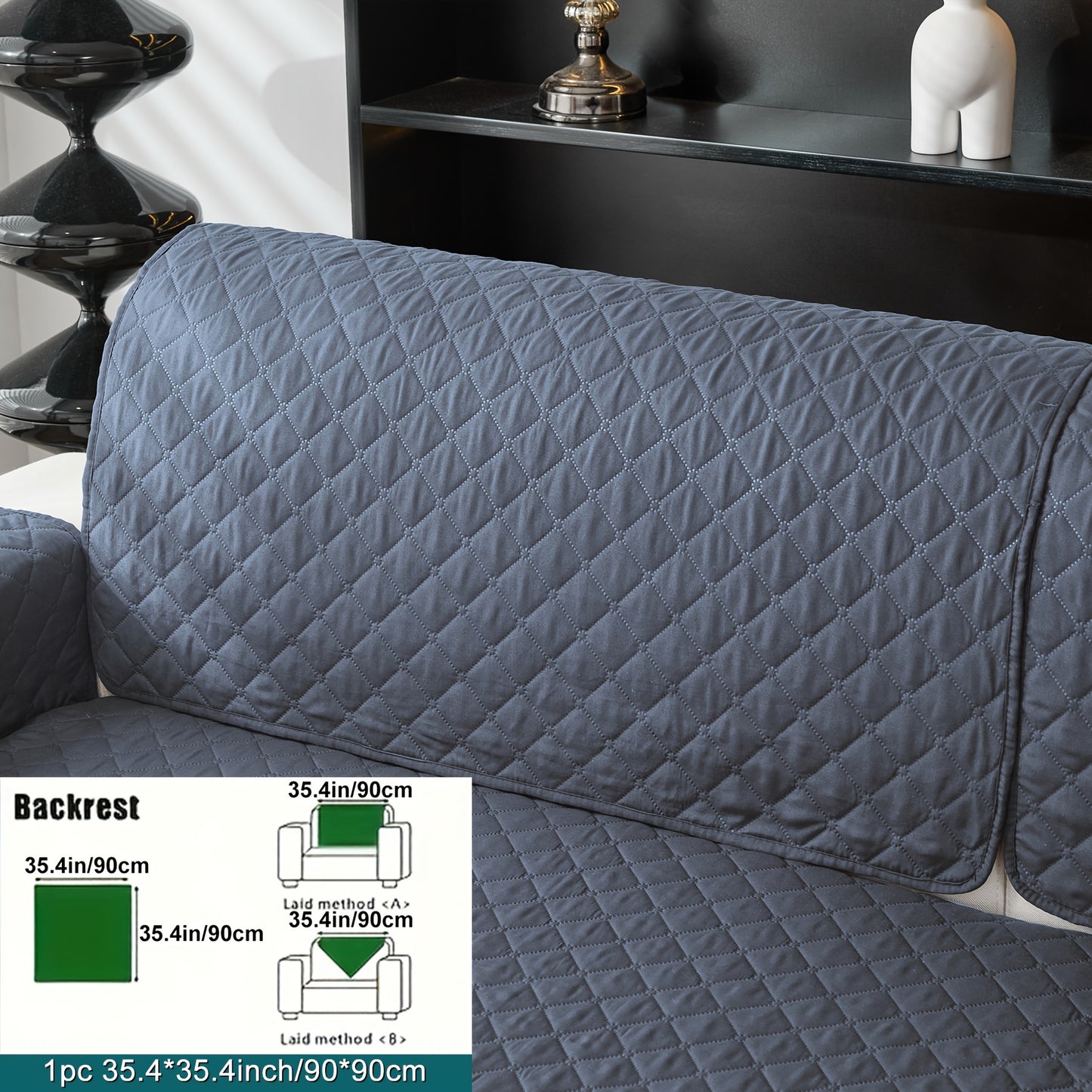 Quilted sofa cover in grey and white, with diamond stitching and spillproof technology. Fits all seasons, suitable for single to four-seater sofas. Machine washable for easy care.