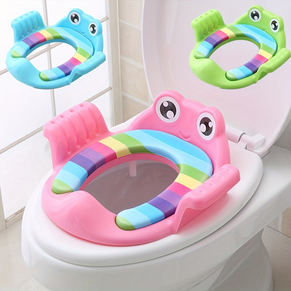 Frog Design Kids Toilet Seat for Potty Training, Anti-Slip Grip, Portable, Folding, Blue, Ages 3-12