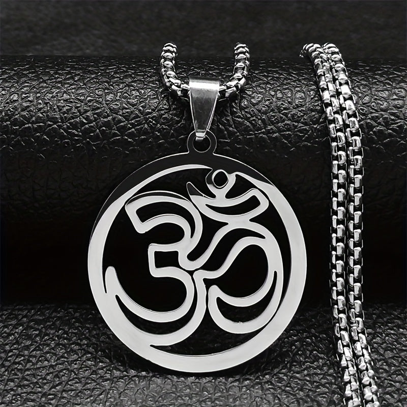 Stainless Steel Yoga Om Symbol Pendant Necklace - Elegant Buddhist Emblem Jewelry for Everyday Wear and Gift Giving