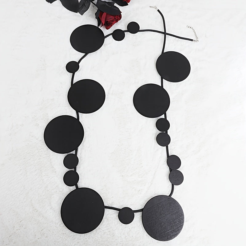 Vintage wooden accessories rubber necklace is a long necklace for women in Bohemian style fashion.