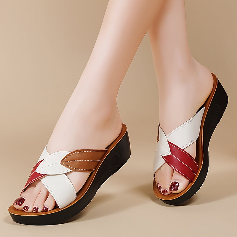 Women's Leaf Design Sandals with Platform Sole and Comfortable Wedge Slides for Summer Walks.