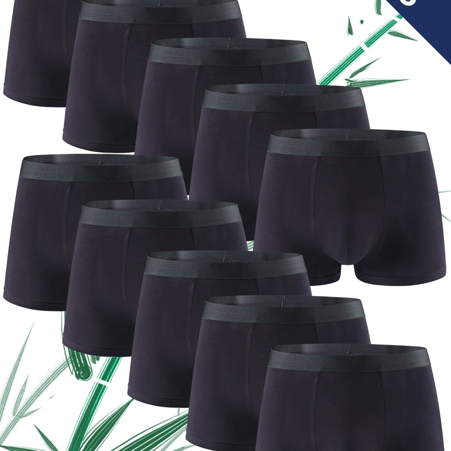 Pack of 10 black bamboo fiber men's underwear, perfect for sports and casual wear, moisture-wicking, skin-friendly, soft, affordable for students, stylish for all seasons.