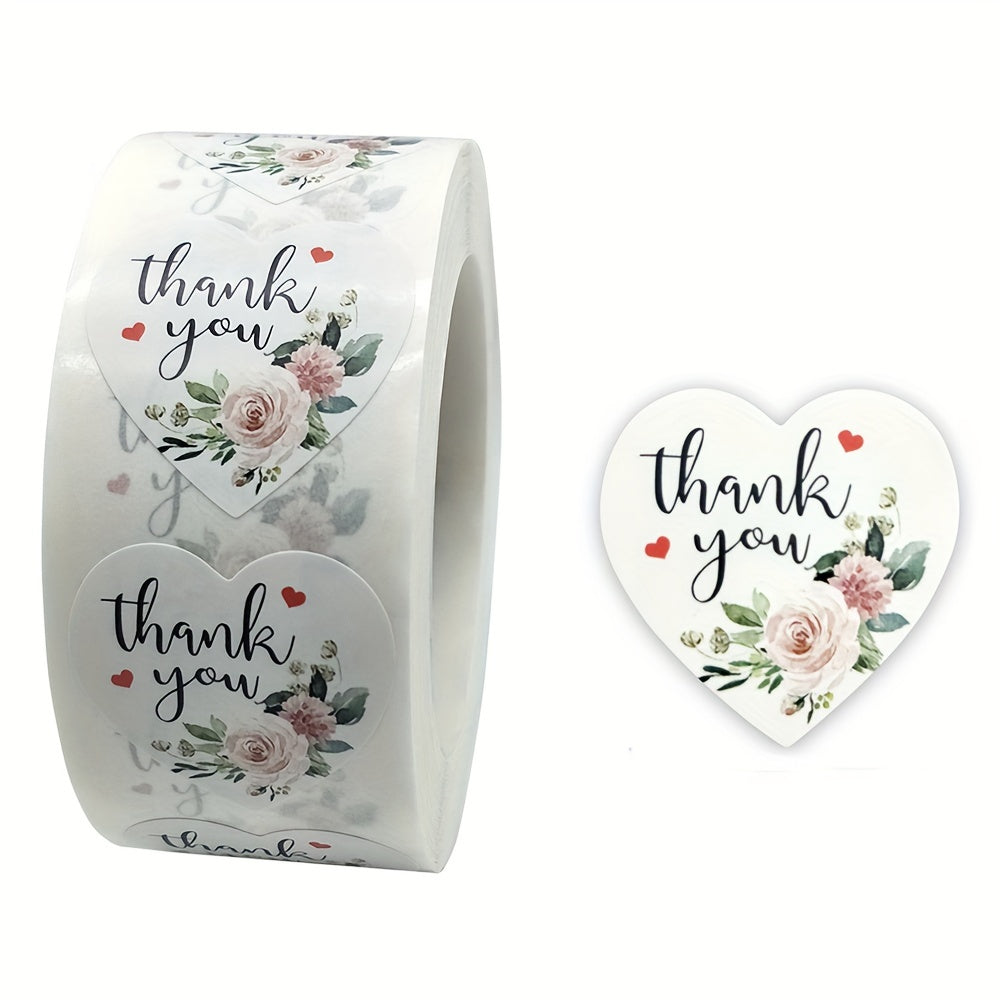 500 heart floral seal labels, glossy round paper stickers for wedding cards and envelopes.