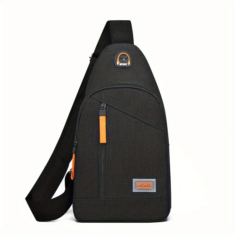 Men's slant shoulder bag with multiple zippered layers for sports and travel.