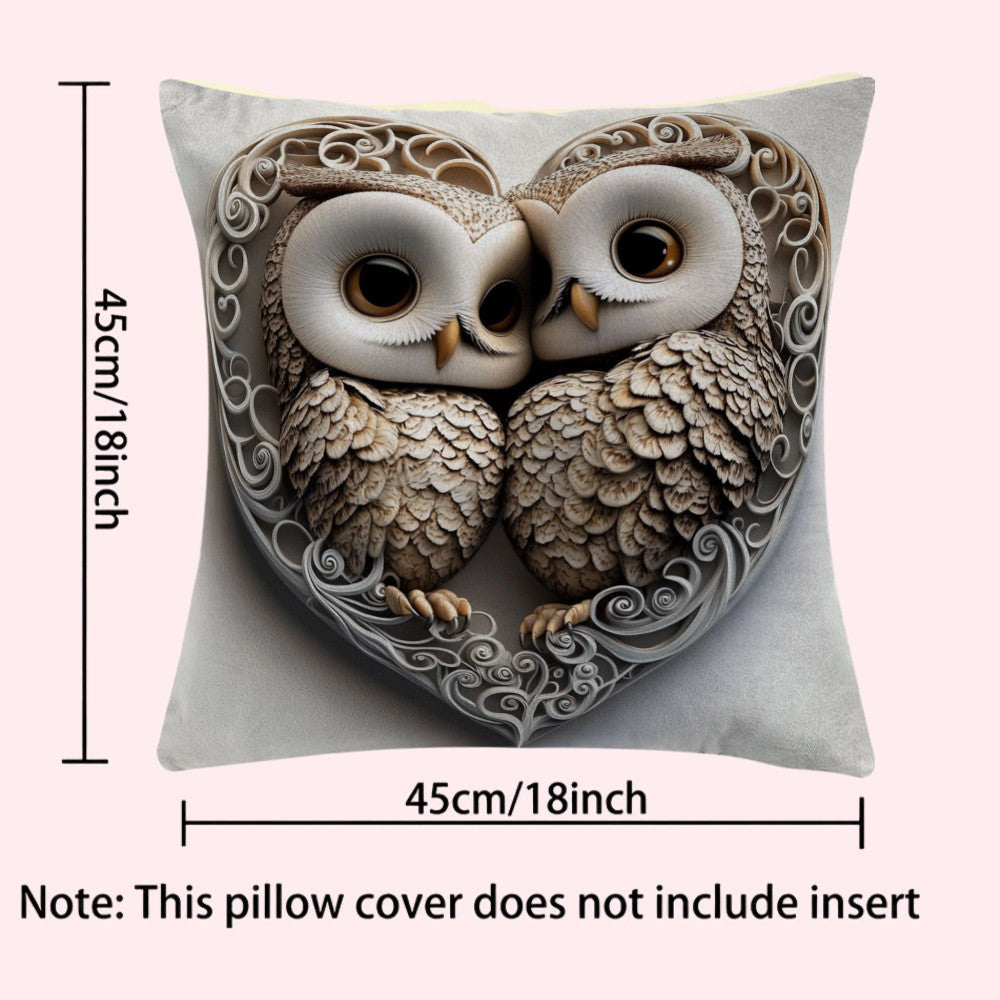 Adorable Owl Valentine's Day Pillow Cover - 45.72x45.72cm, Made of Sturdy Polyester, Easy Zip Closure, Machine Washable - Ideal for Decorating Indoors and Outdoors