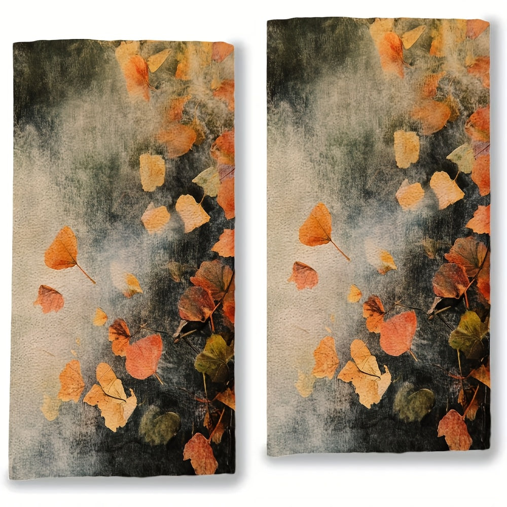 Set of 2 Coastal-Inspired Kitchen Towels measuring 40.64x60.96 cm, made of Super Absorbent Polyester Knit Fabric. These Machine Washable dish towels feature a Contemporary Leaf Design, perfect for Holiday Decor.