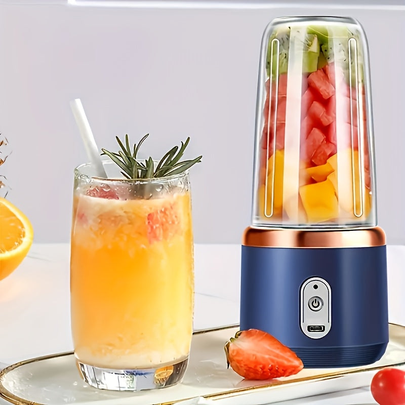 This kitchen appliance is a portable USB rechargeable blender perfect for making smoothies and purees. It has a 2-cup capacity and features a 6-blade multifunctional design for personal juicing. With its round plastic shape and built-in lithium battery