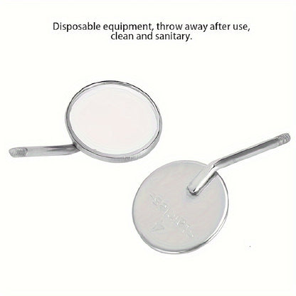 10pcs Stainless Steel Dental Mouth Mirrors for accurate visualization in tight spaces. High-quality glass and durable material make them ideal dental care tools.