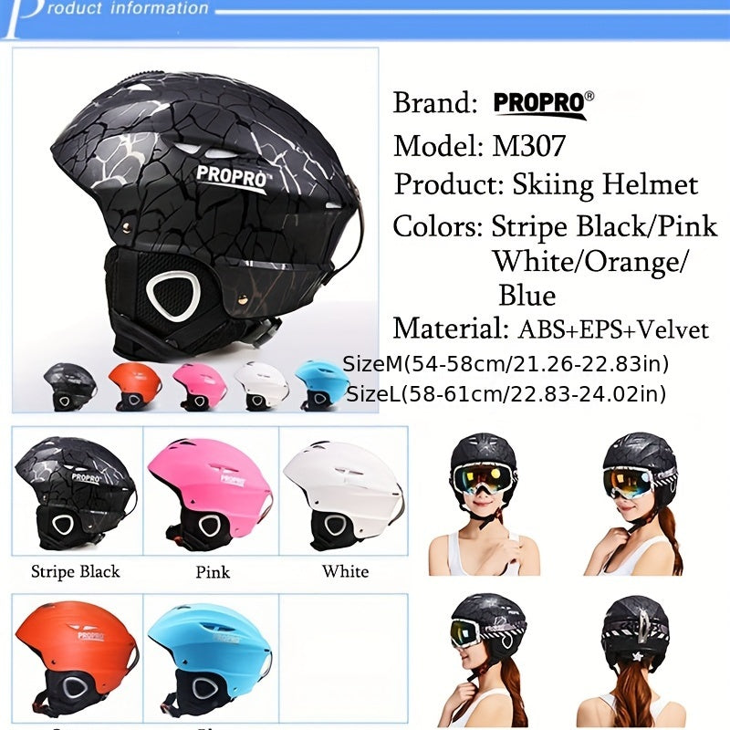 PROPRO High-Performance Ski Helmet for Men & Women: Durable PC material, integrally-molded with ventilated vents, adjustable strap, carbon fiber side panels. Includes free gift. Ideal for