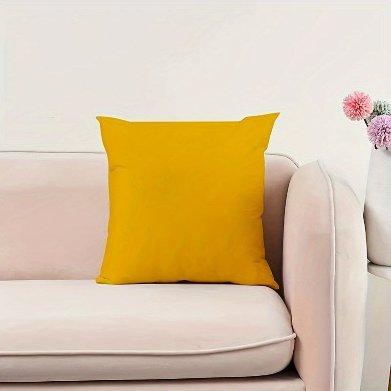 Yellow sofa pillow cover with contemporary style, machine washable, zipper closure, fits small living room sofa.